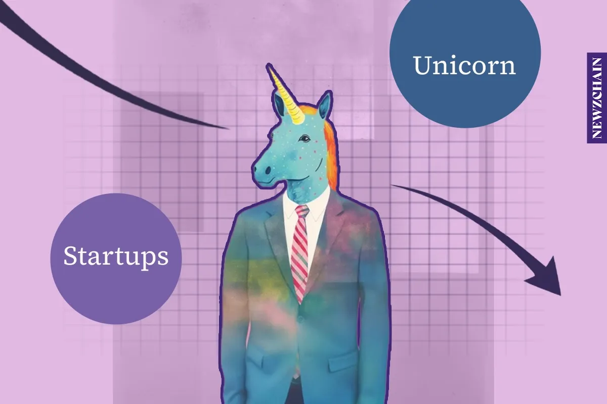 Startup founder analyzing declining unicorn era metrics on a graph representing sustainable growth and venture capital shift.