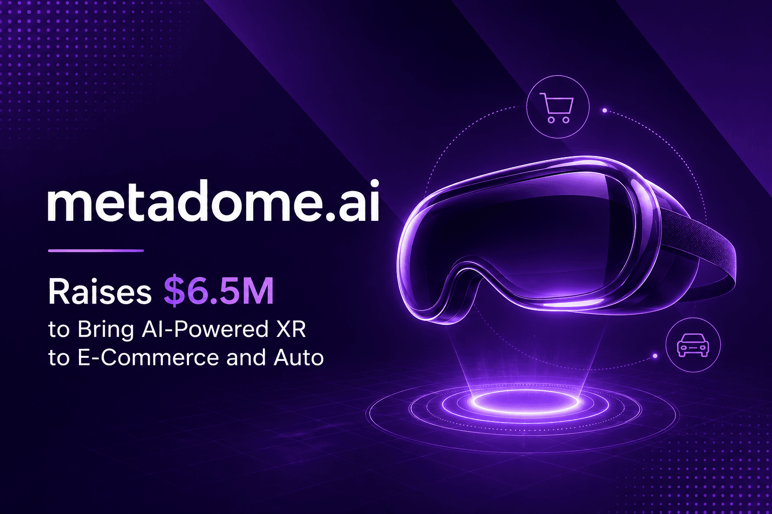 Metadome.ai logo and abstract representation of 3D product visualization for e-commerce and automotive