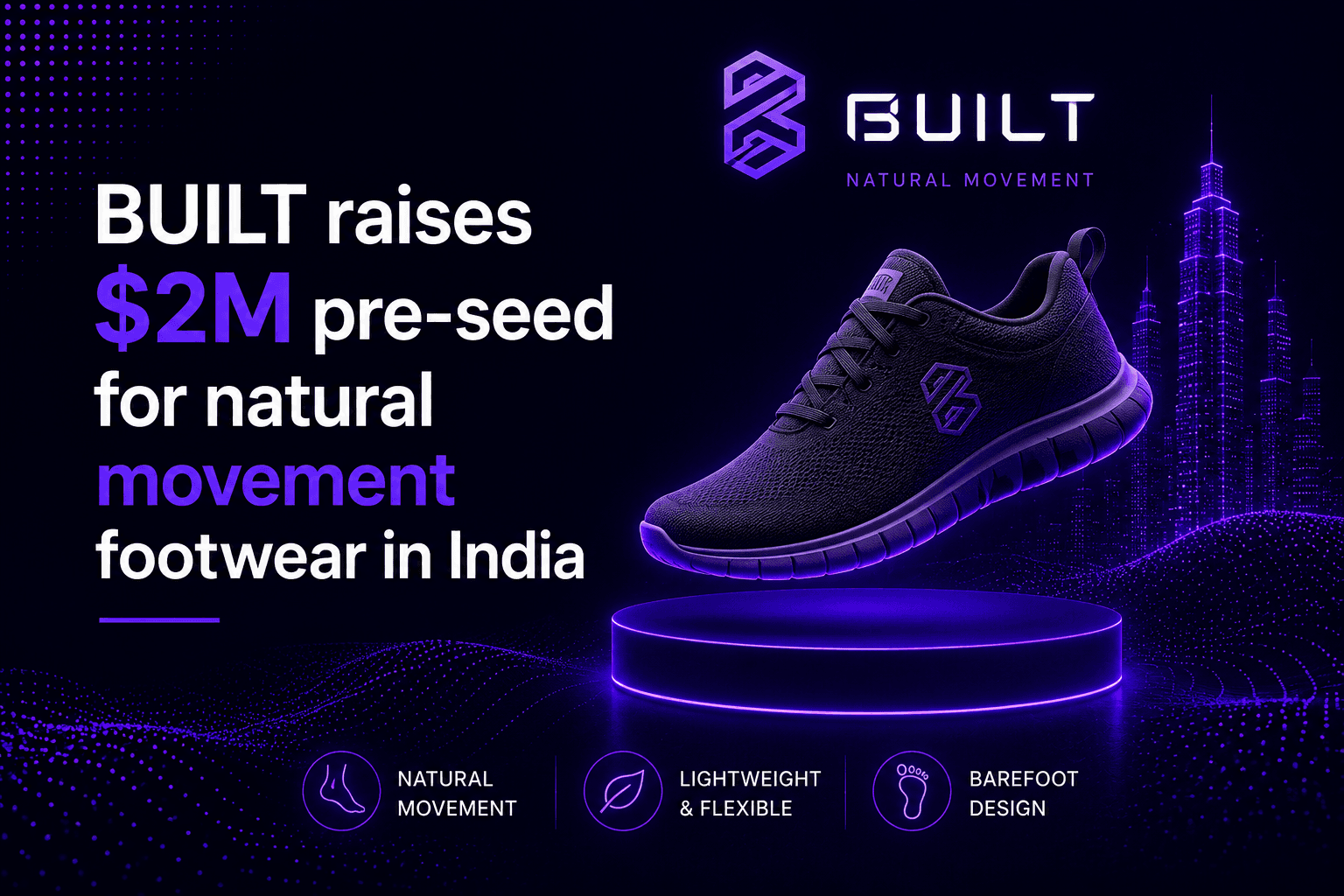 BUILT natural movement training shoe and court shoe for pickleball, tennis, badminton, squash